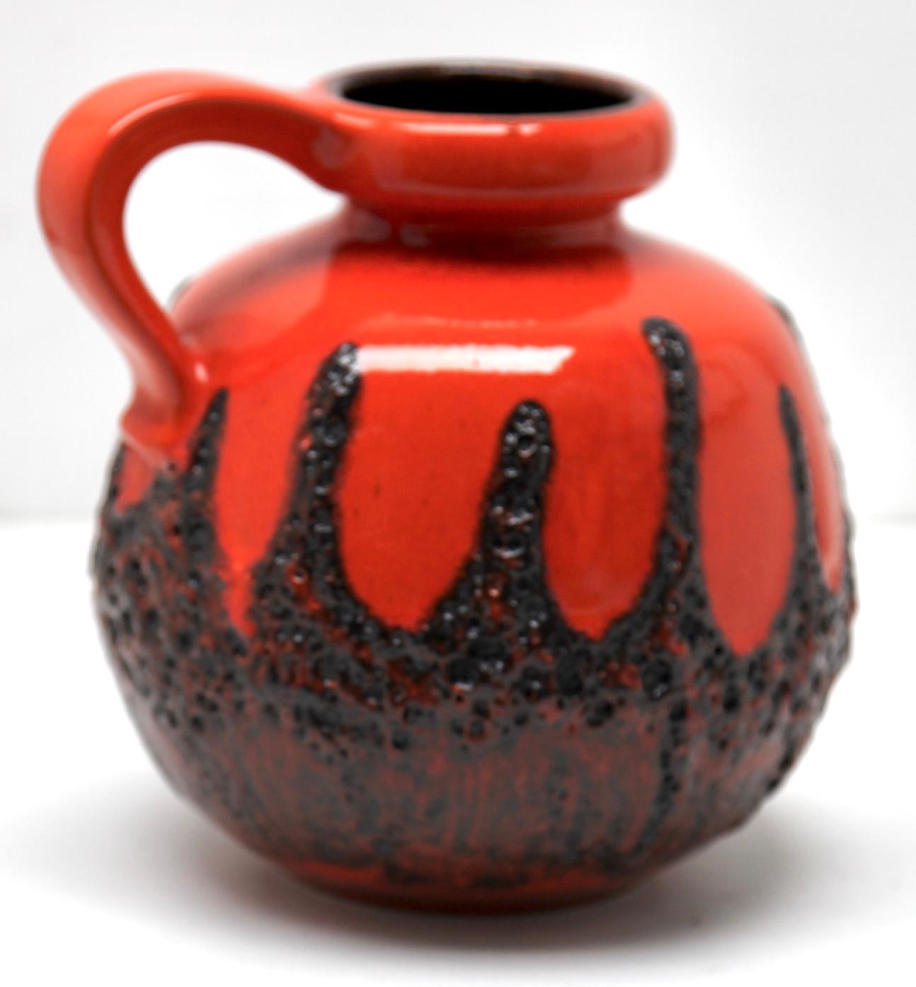 20th Century Fat Lava Vase with Red Drip-Glaze 'Scheurich 484-21, W-Germany' 1960s