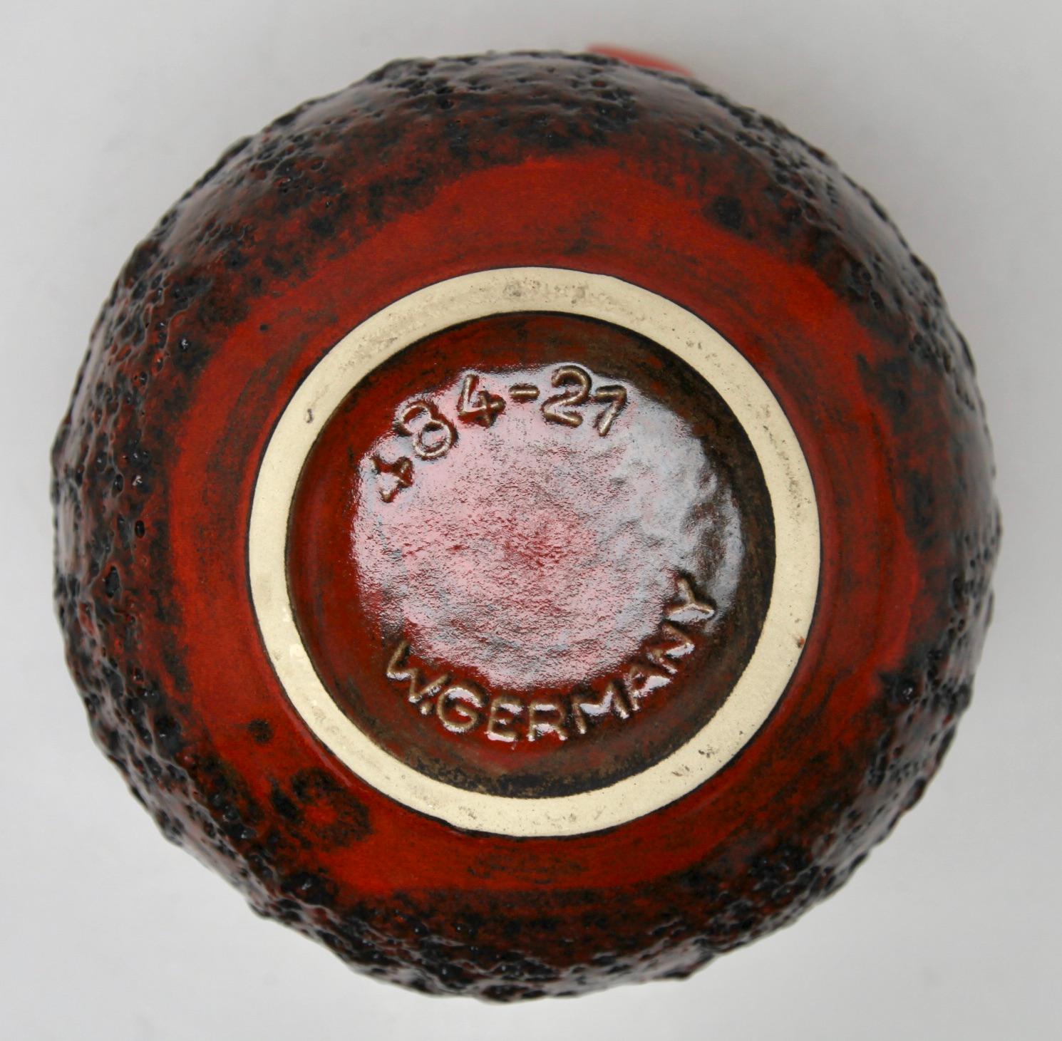 Ceramic Fat Lava Vase with Red Drip-Glaze 'Scheurich 484-21, W-Germany' 1960s