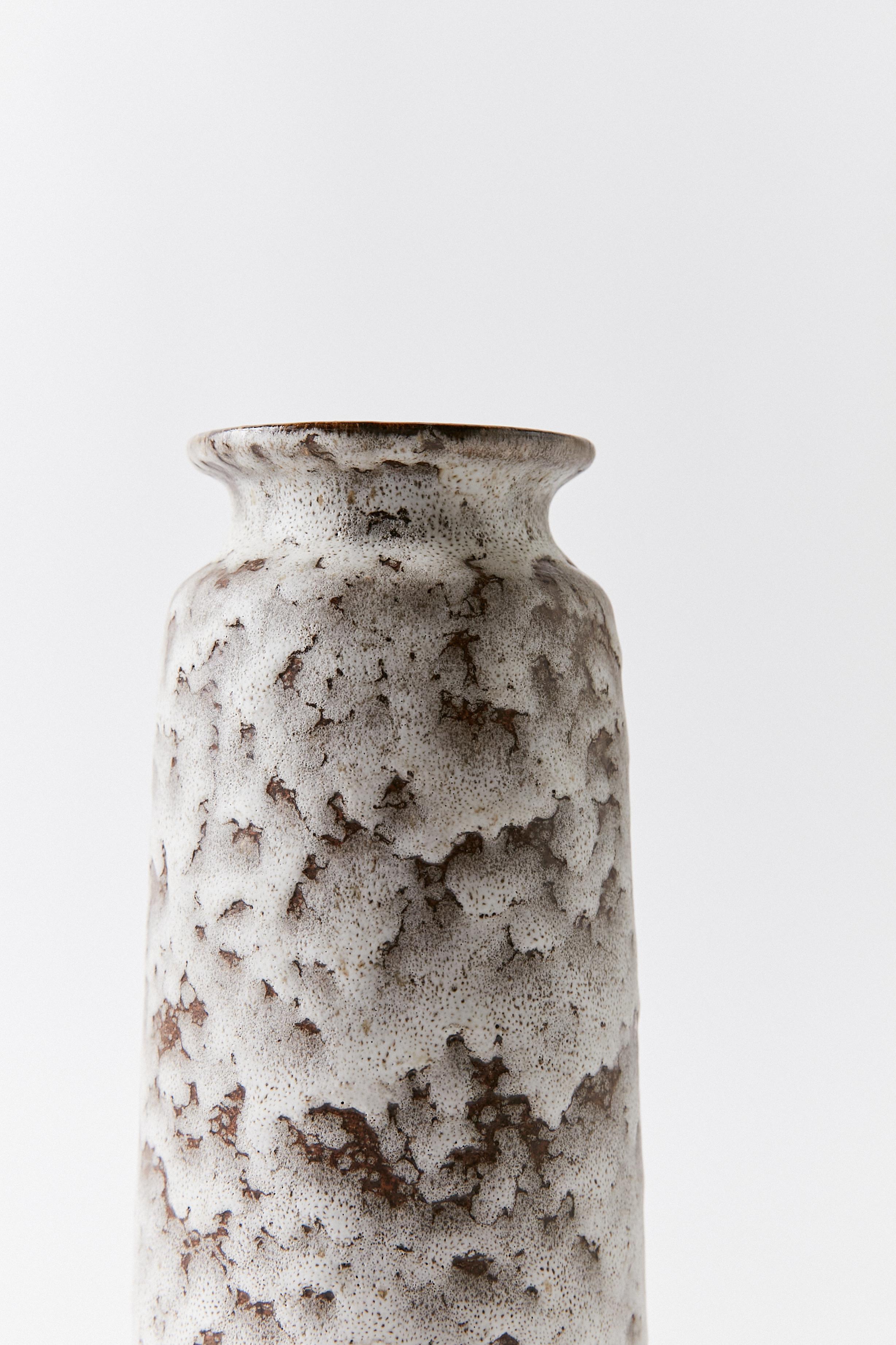 Glazed Fat Lava Vase with White Textured Finish, West Germany, 1960s For Sale