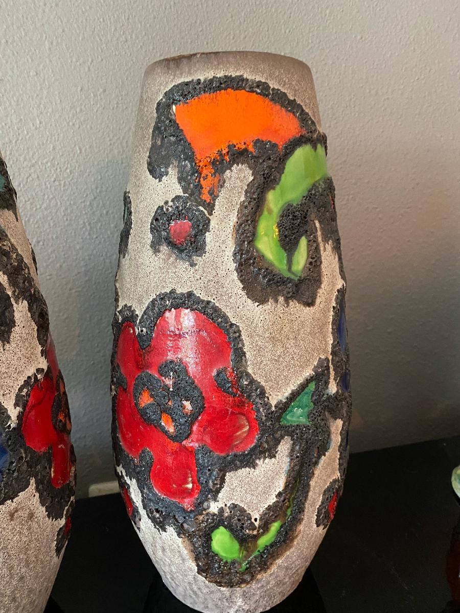 Hand-Painted Fat Lava Vibrant Colored Vases by Scheurich For Sale
