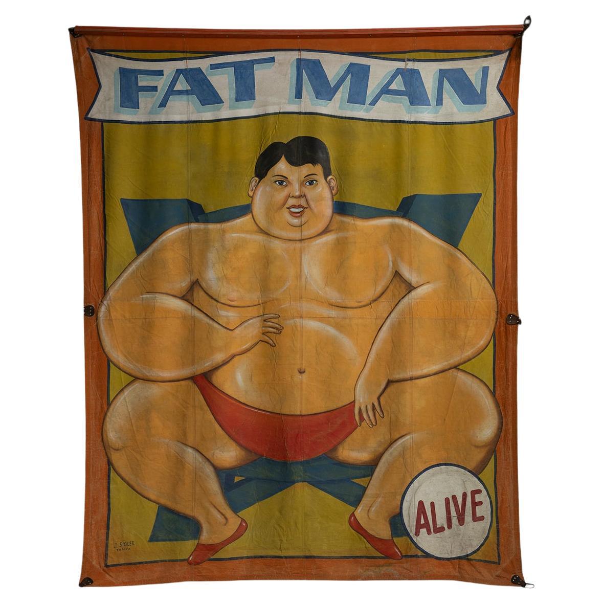 Striscione del circo Fat Man, America, 1950 circa in vendita