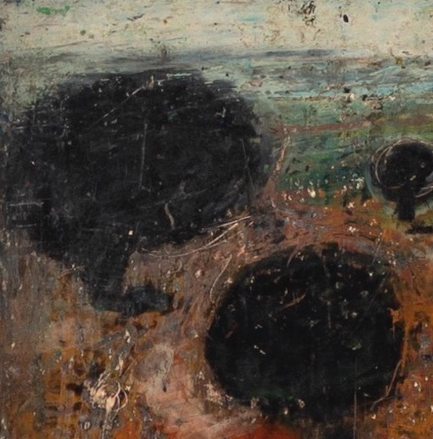 Untitles (Four Figures in a Landscape) - 20th C Abstracted Oil Painting with Red en vente 2