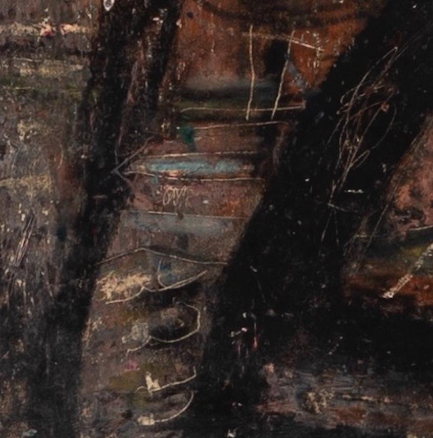 Untitles (Four Figures in a Landscape) - 20th C Abstracted Oil Painting with Red en vente 3
