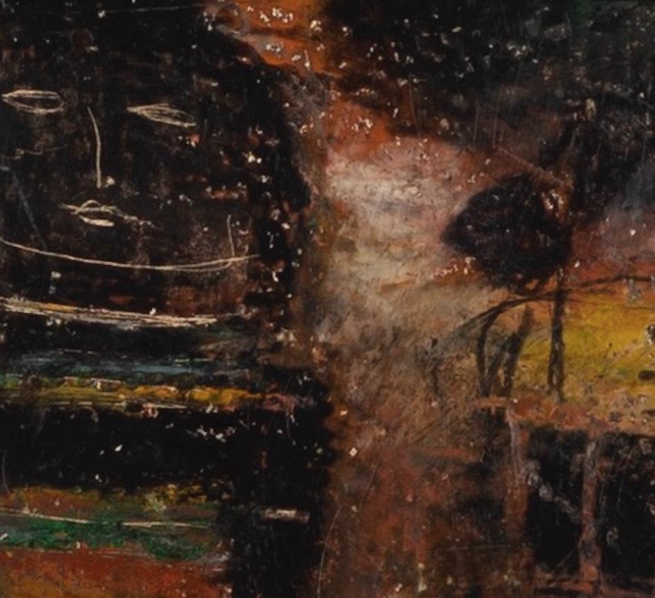 Untitles (Four Figures in a Landscape) - 20th C Abstracted Oil Painting with Red en vente 5
