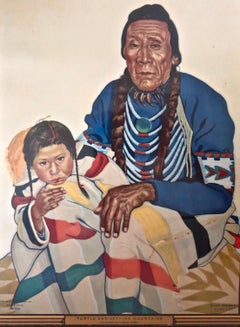 Father and Child "Turtle and Setting Mountains" Great Northern Railway Litho