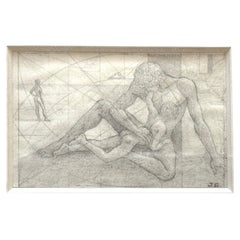 "Father and Son", Gentle, Affectionate Drawing by Jacques Azema, Morocco