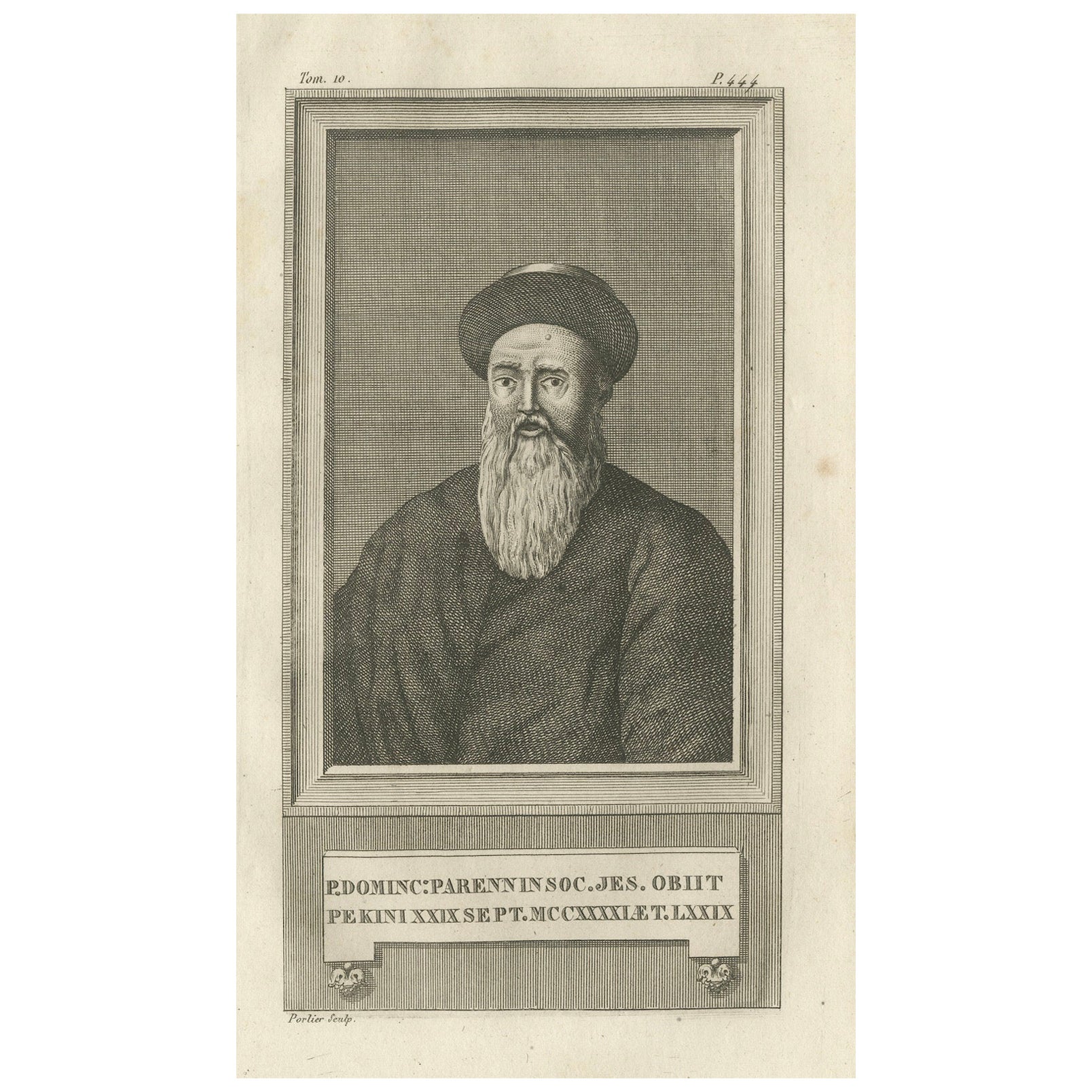 Pater Dominique Parrenin - Jesuitenmissionar in China, Porträt von Portier 1790 im Angebot