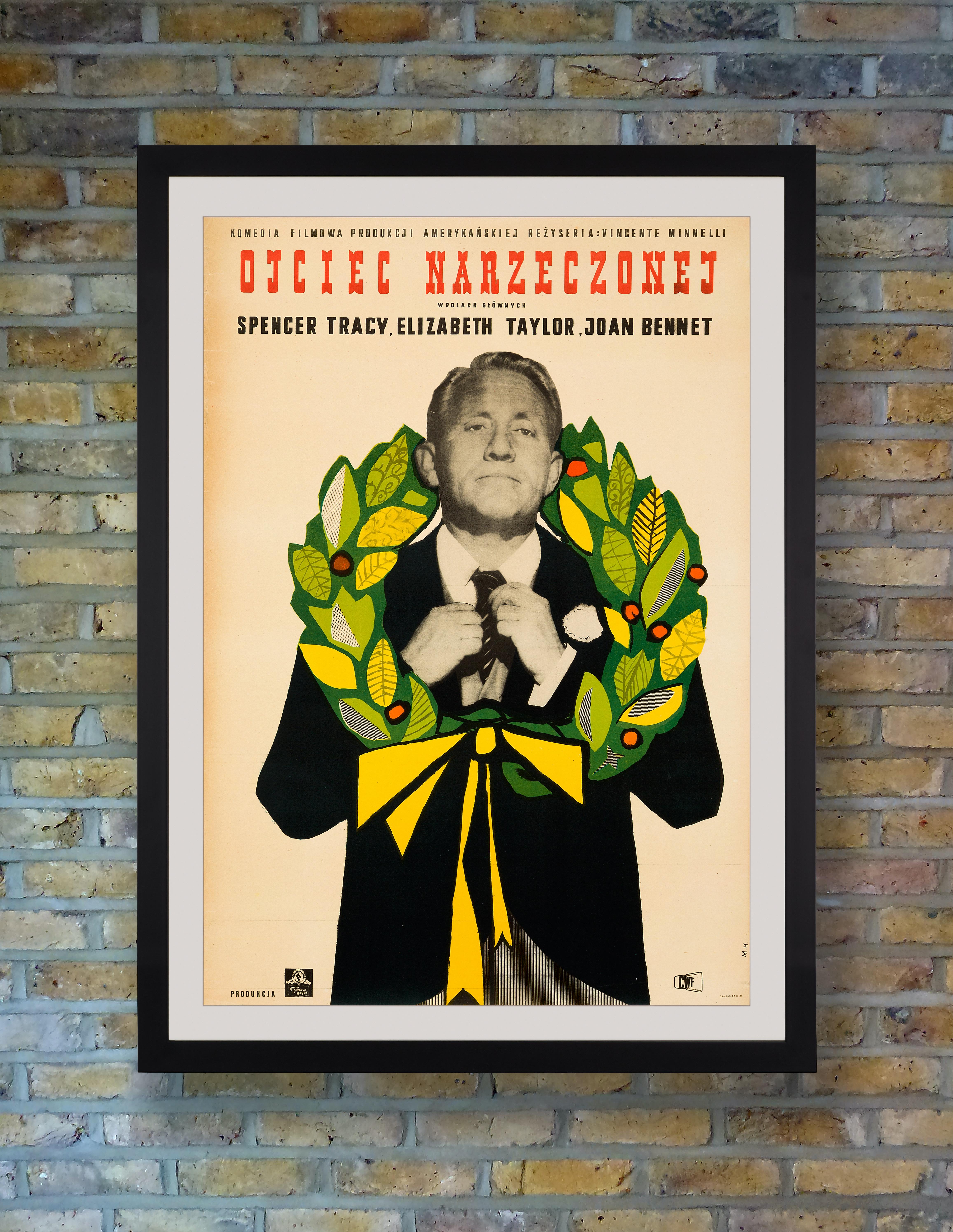 Maciej Hibner focuses on legendary screen star Spencer Tracy on this charming poster for the first Polish release of classic Hollywood comedy 'Father of the Bride.' Directed by Vincente Minelli and co-starring Elizabeth Taylor as the titular bride,