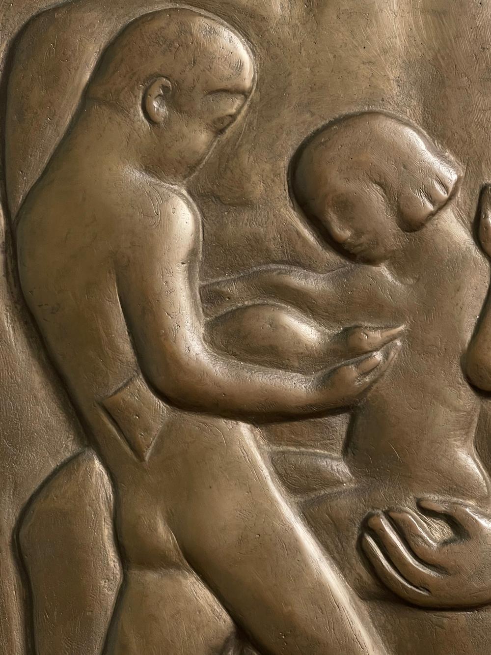 Seltene und charmante Bronze-Reliefskulptur von Zorach „Father, Son and Daughter“ (Art déco) im Angebot