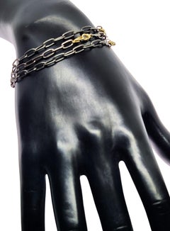 Fathers Day Edgy Blackened Paper Clip Chain Bracelet in Silver and 14K Clasps