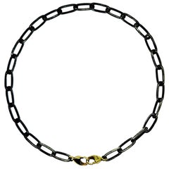 Fathers Day Edgy Blackened Paper Clip Chain Bracelet in Silver and 14K Clasps