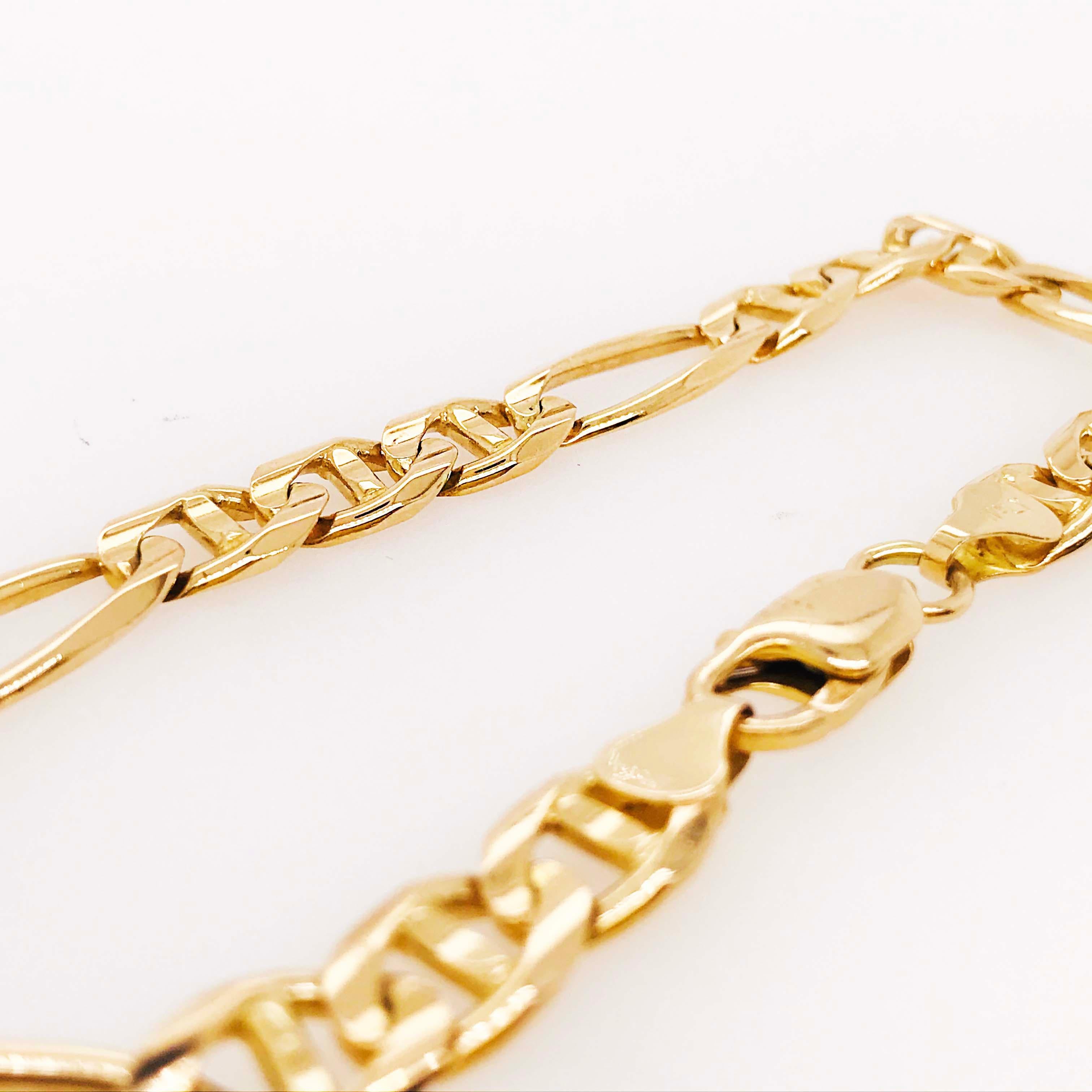 Men's Heavy Figaro Gold Chain Bracelet in 14 Karat Yellow Gold 8 1/2 Inch Long