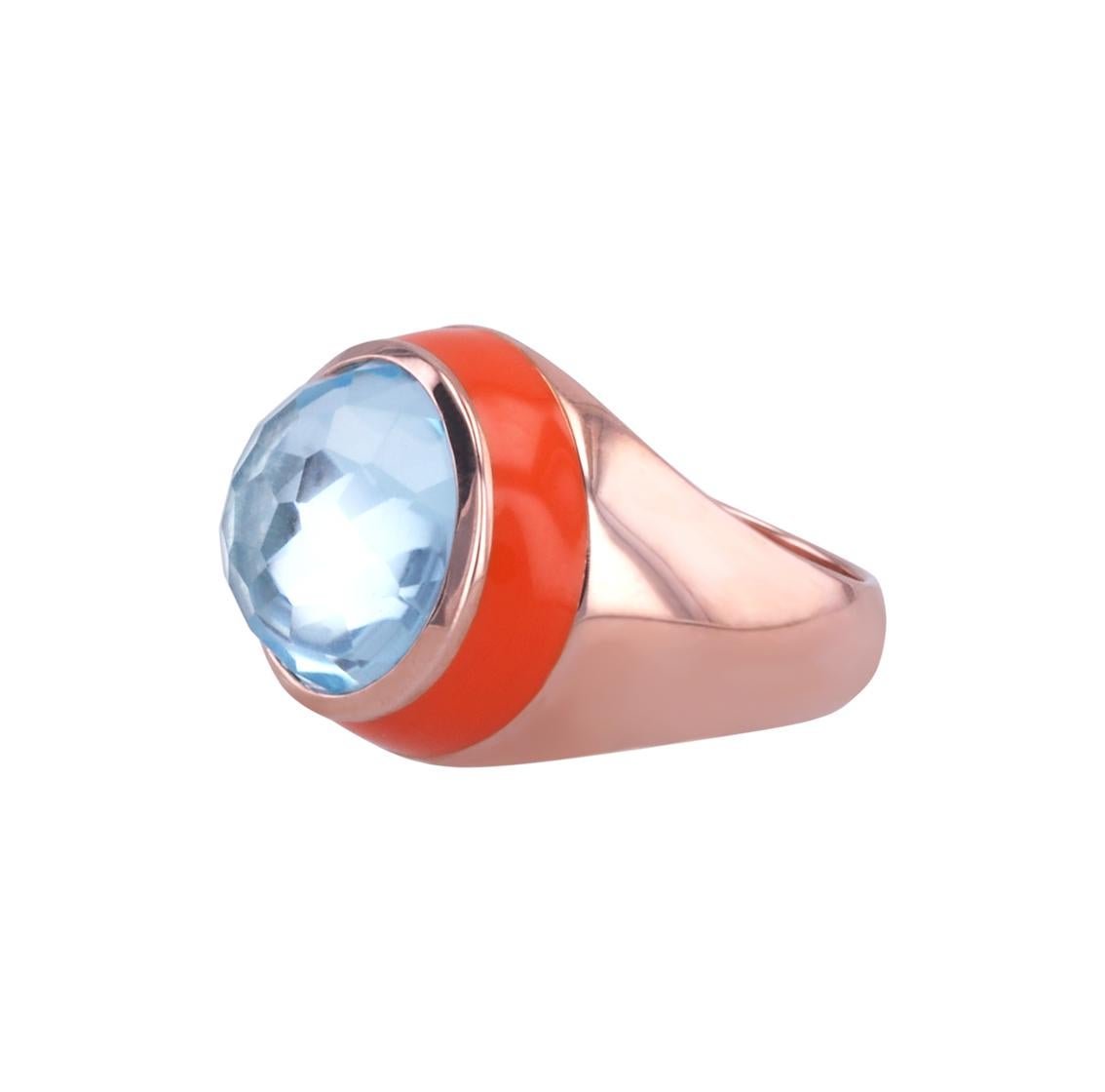 Fathom Enamel Ring with Sky Blue Topaz in Rose Gold For Sale 4