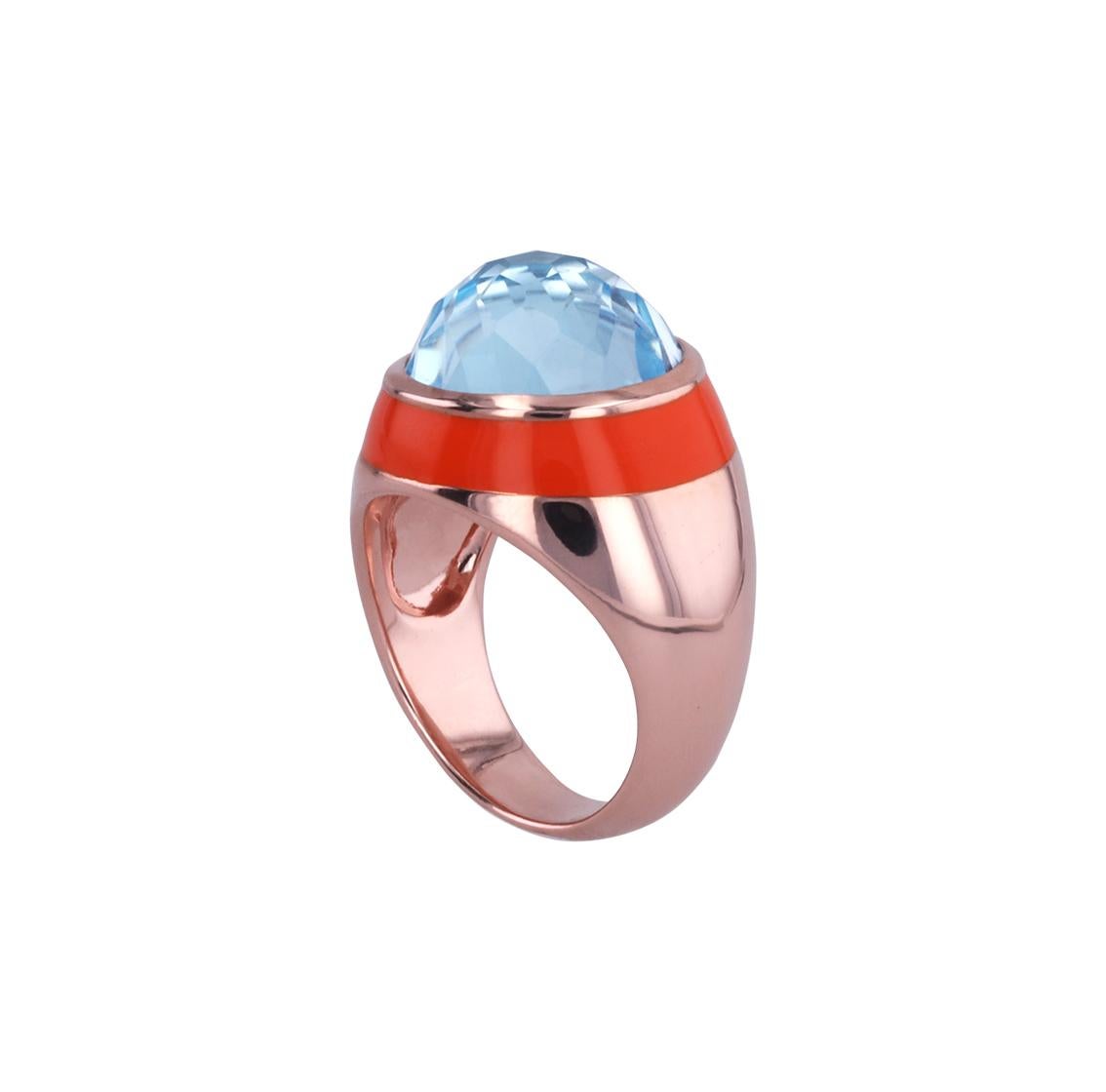 Fathom Enamel Ring with Sky Blue Topaz in Rose Gold For Sale 5