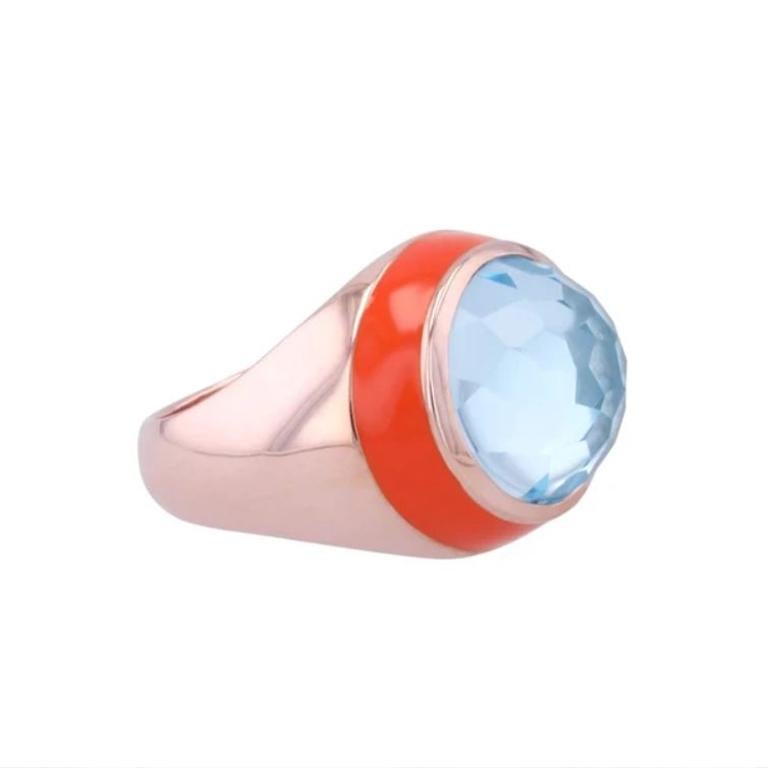 Women's Fathom Enamel Ring with Sky Blue Topaz in Rose Gold For Sale