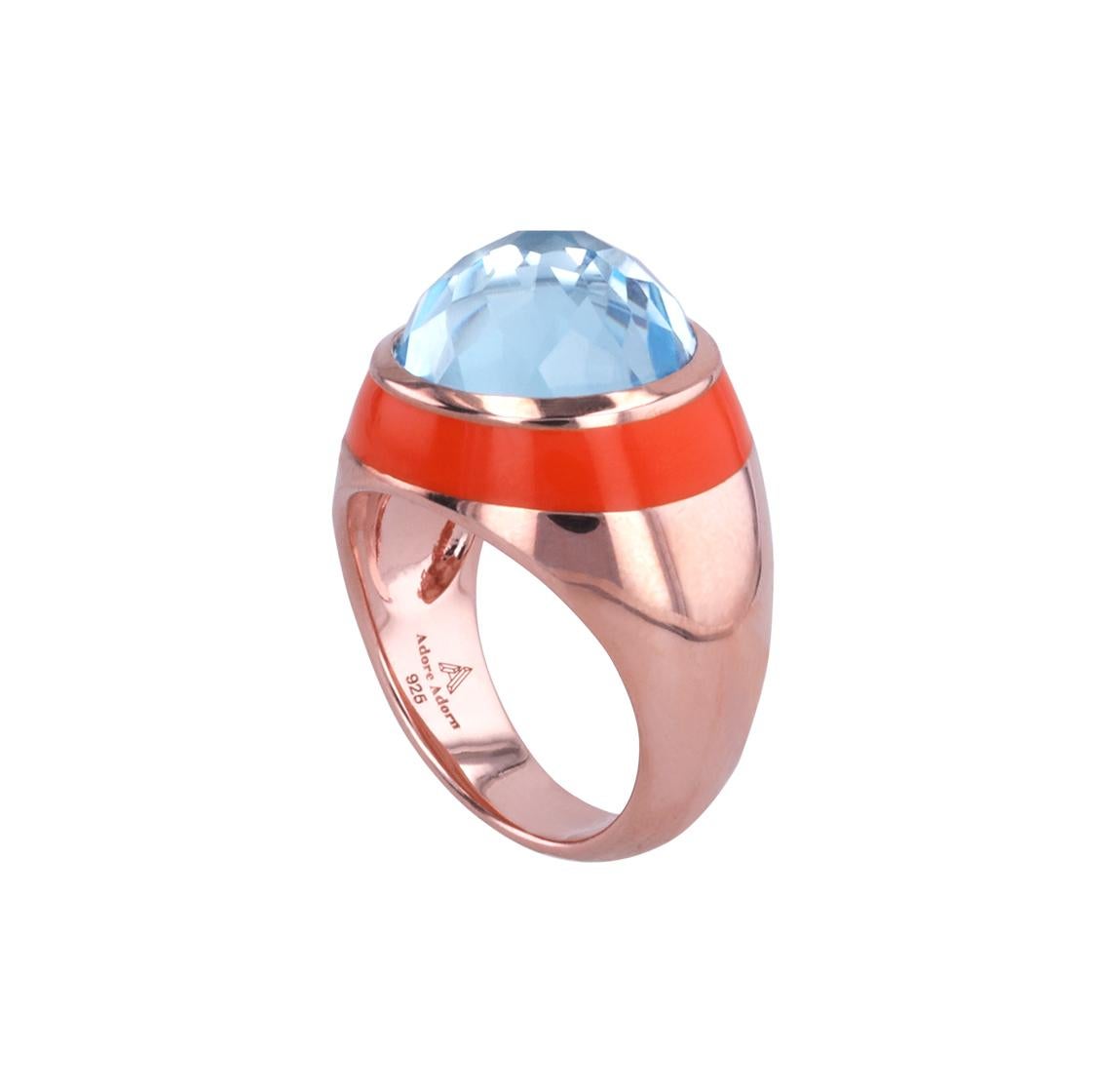 Fathom Enamel Ring with Sky Blue Topaz in Rose Gold For Sale 2