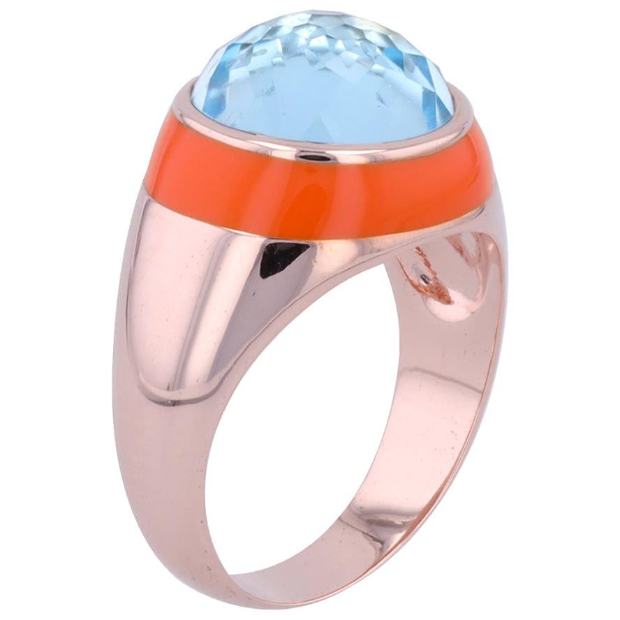 Fathom Enamel Ring with Sky Blue Topaz in Rose Gold For Sale