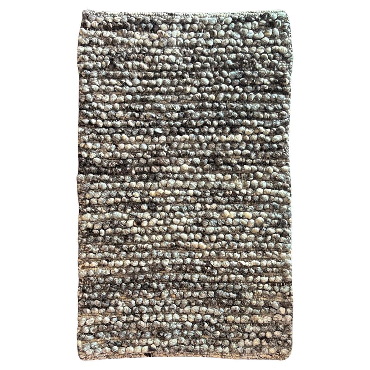 Fatima Bobble Sheep Wool Area Rug in Gray 2.5ft by 4ft, Handmade For Sale