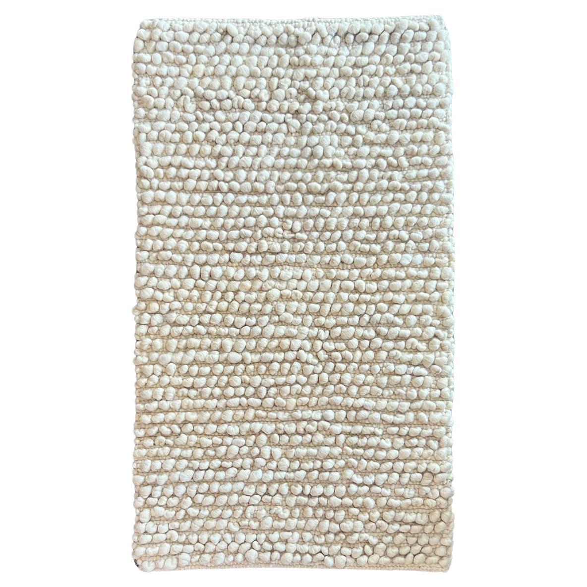Fatima Bobble Sheep Wool Area Rug in White 2.5ft by 4ft, Handmade For Sale