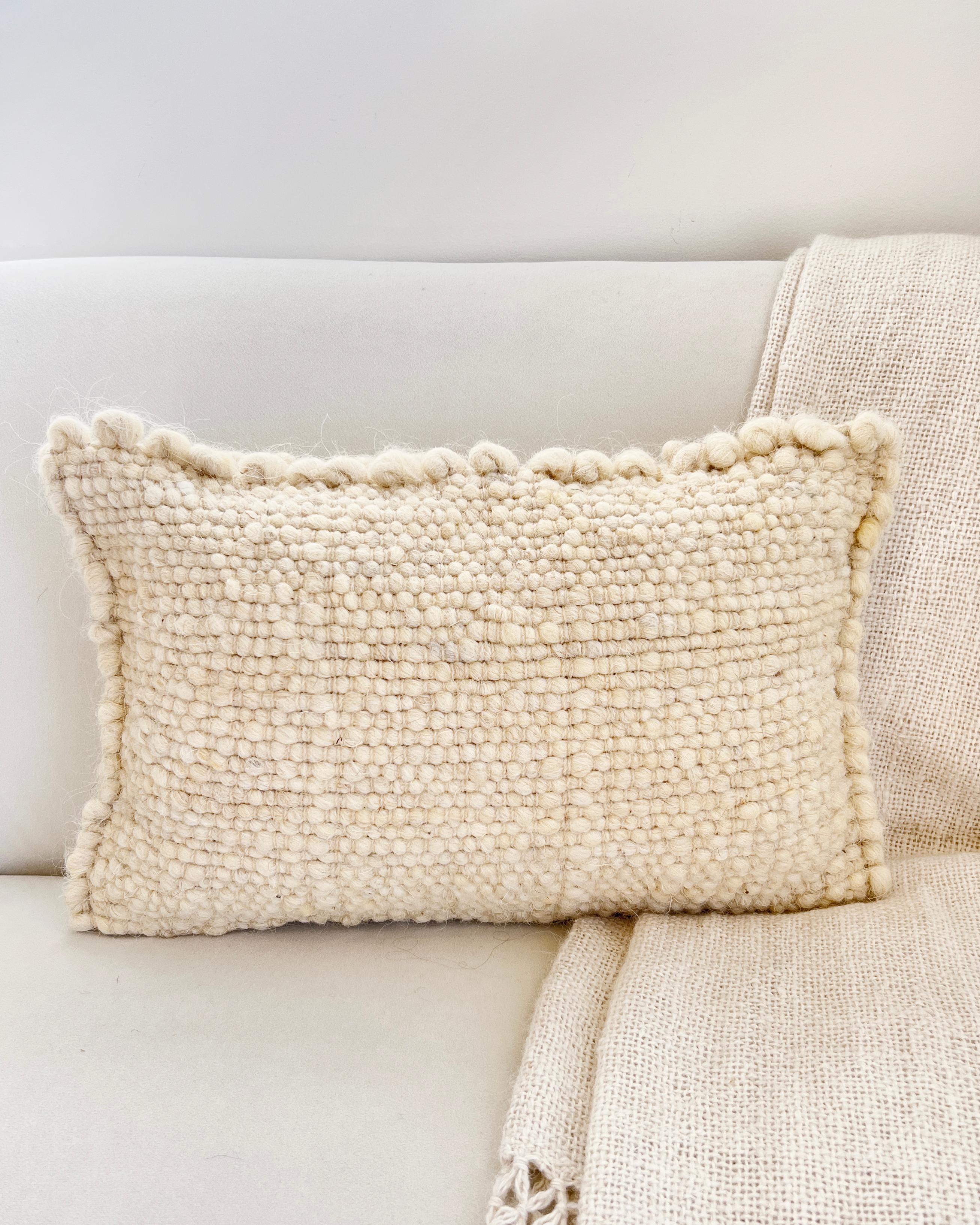 Organic Modern Fatima Bobble Throw Pillow in Cream White made from 100% sheep wool - 20