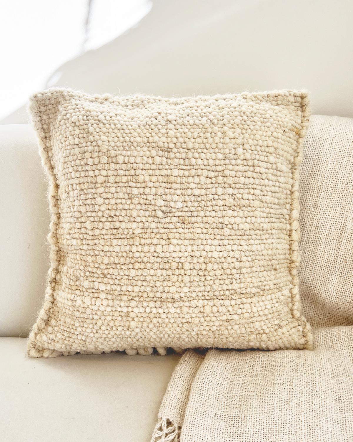 Portuguese Fatima Bobble Throw Pillow in Cream White made from 100% sheep wool - 20