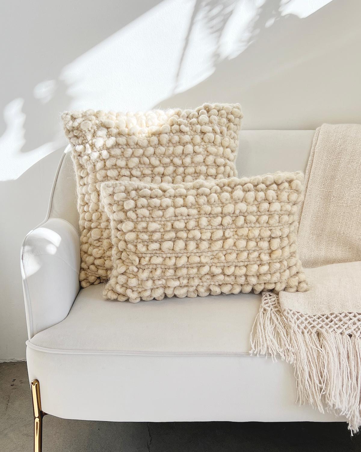 Fatima Bobble Throw Pillow in Cream White made from 100% sheep wool - 20