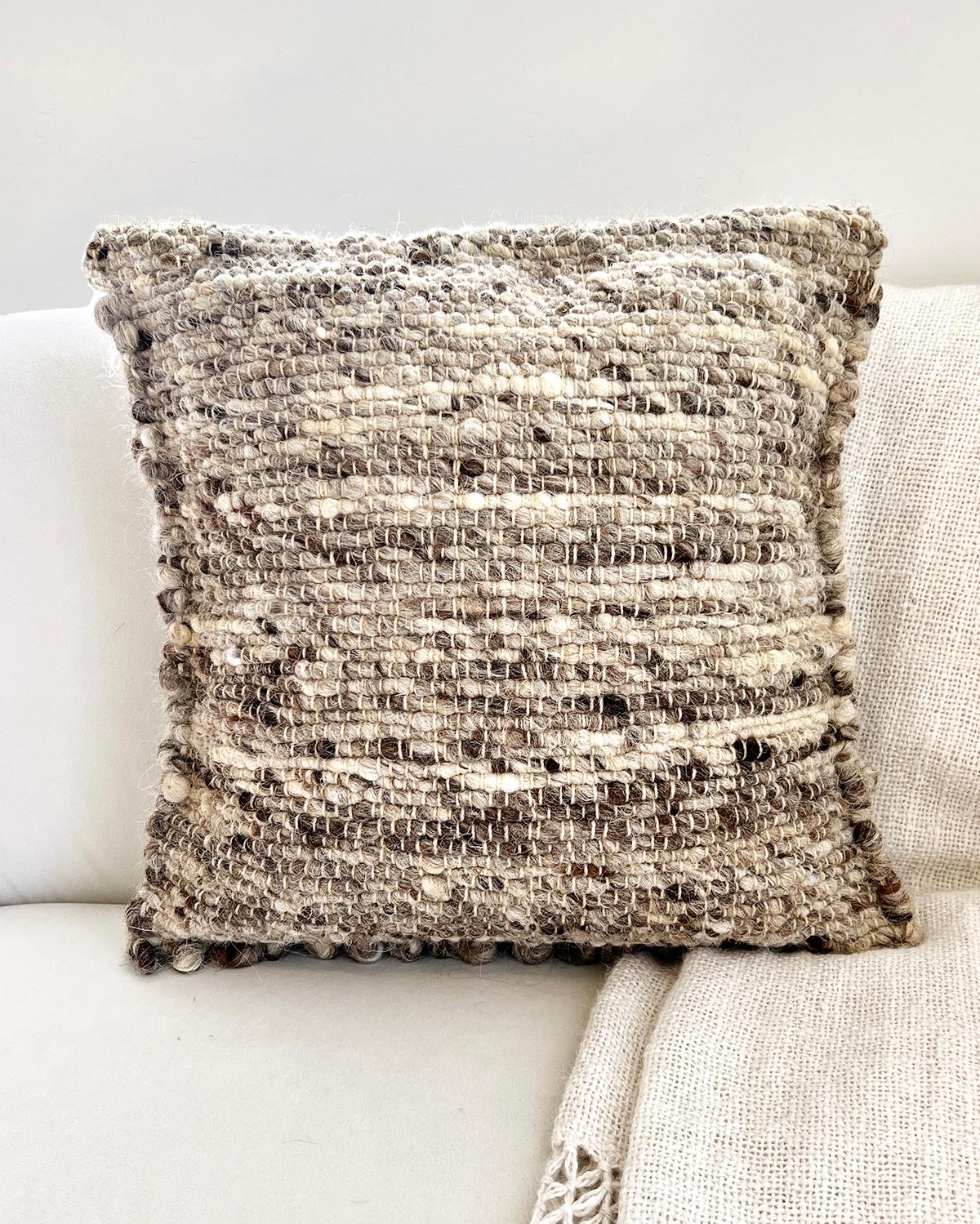 Hand-Woven Fatima Bobble Throw Pillow in Gray made from 100% sheep wool - 20