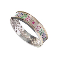Pulsera Fátima de Oro y Plata con Esmeralda, Zafiros, Rubíes y Diamantes
