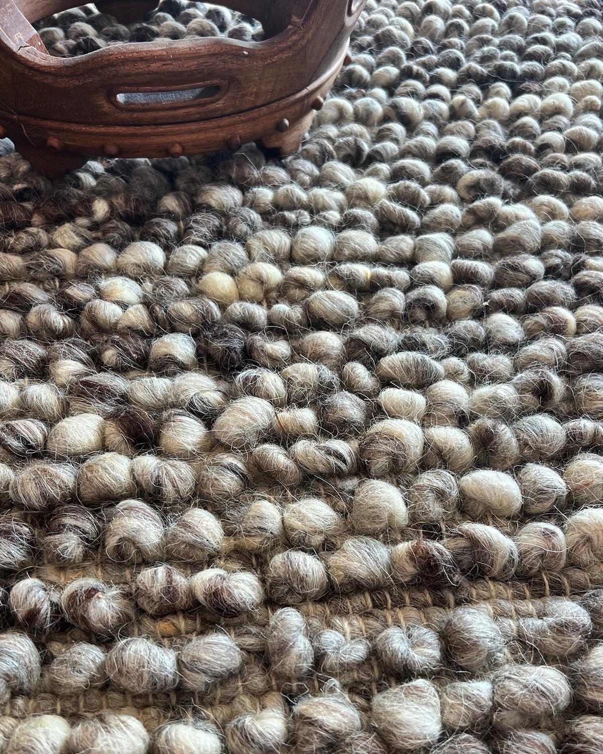 Hand-Woven Fatima Half Bobble Sheep Wool Area Rug in Gray 2.5ft by 4ft, Handmade For Sale