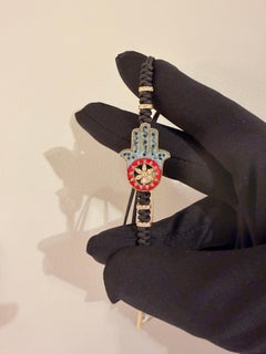 Fatima Hand Bracelet in Yellow Gold with White Diamonds and Micromosaic