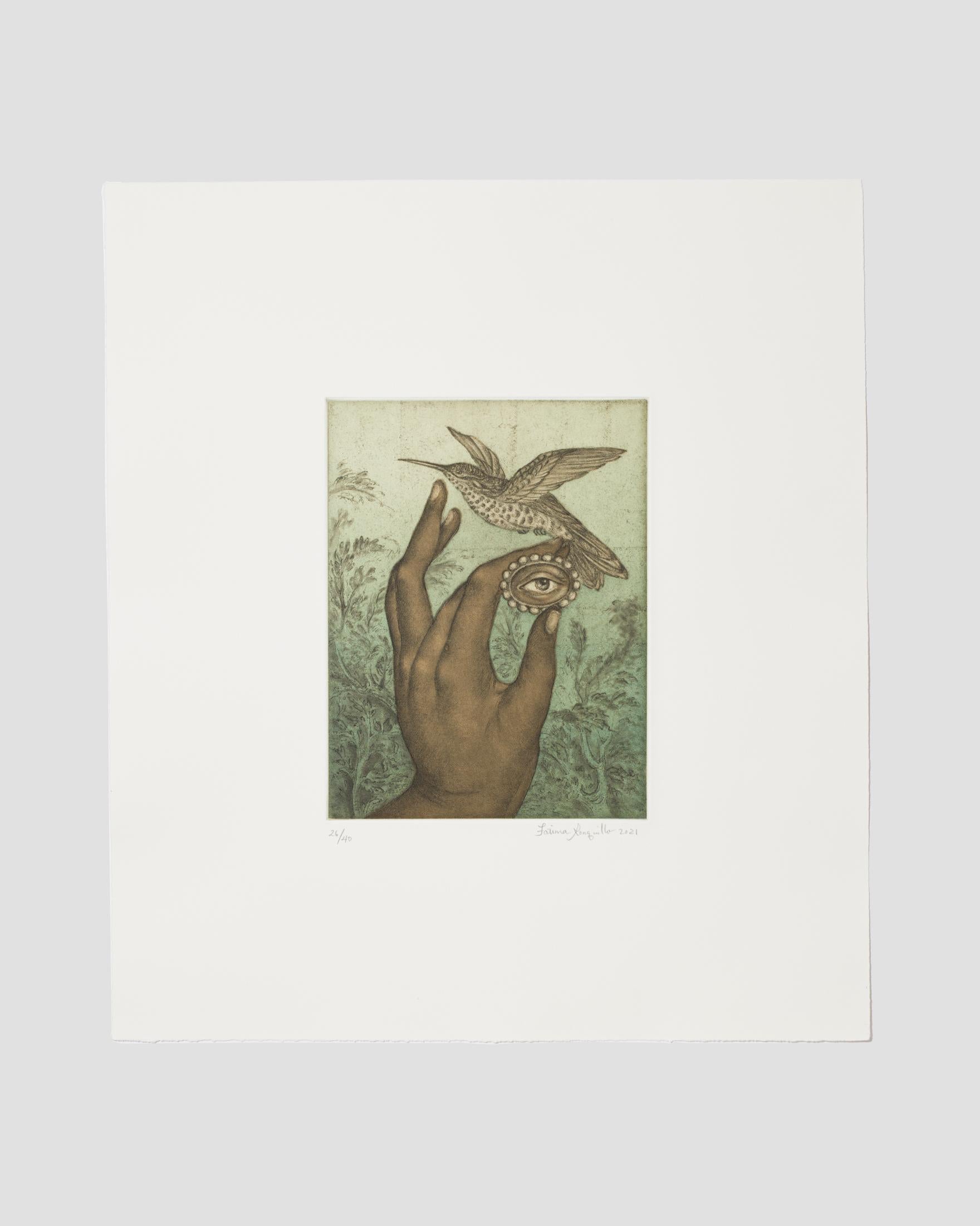 Fatima Ronquillo Still-Life Print - Hummingbird with Lover's Eye