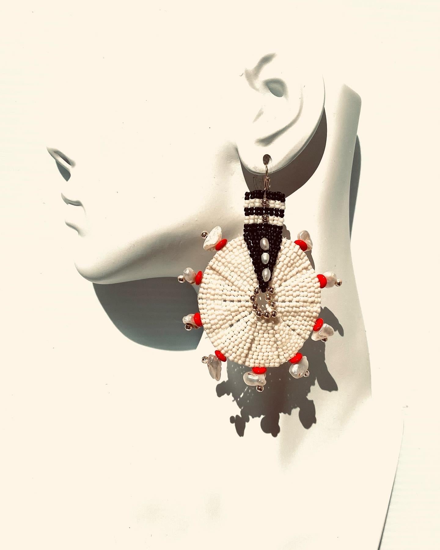 Artisan Fatima Warrior Pearl Medallion Earrings For Sale