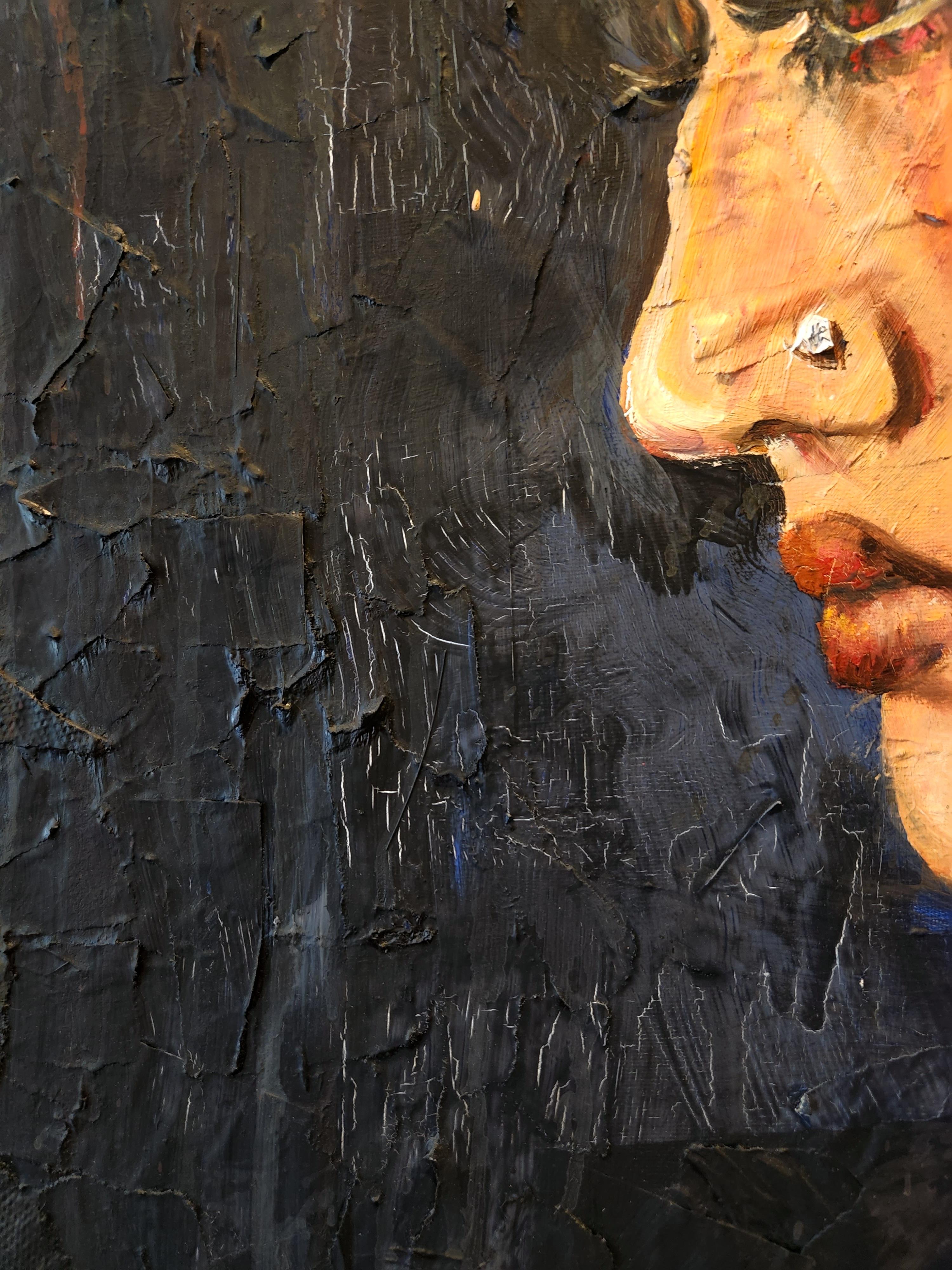 Peso II - Figurative Painting Nero di Fatima Zaidi 