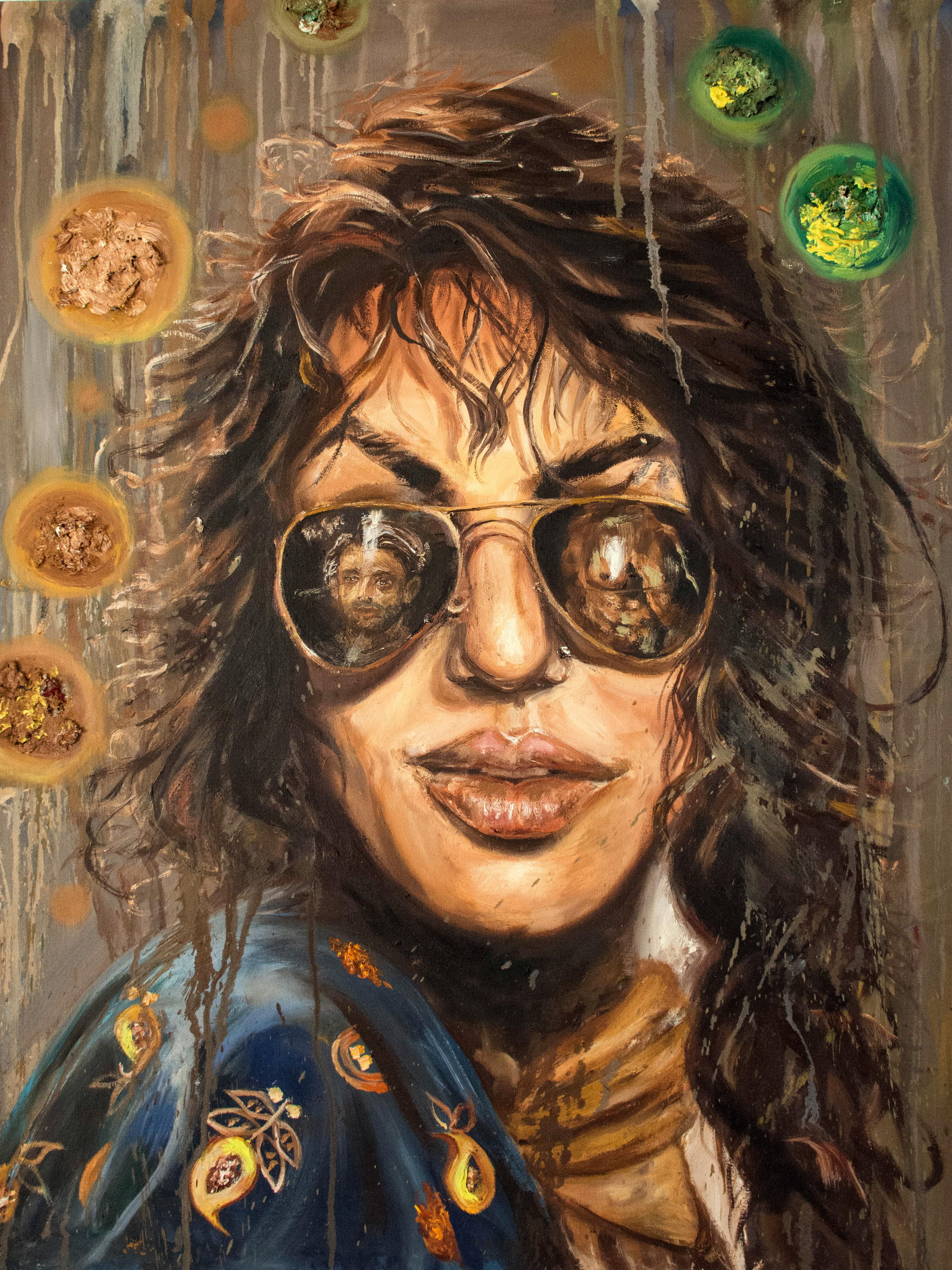 Fatima Zaidi Portrait Painting – Ich bin wegen des Essens hergekommen 