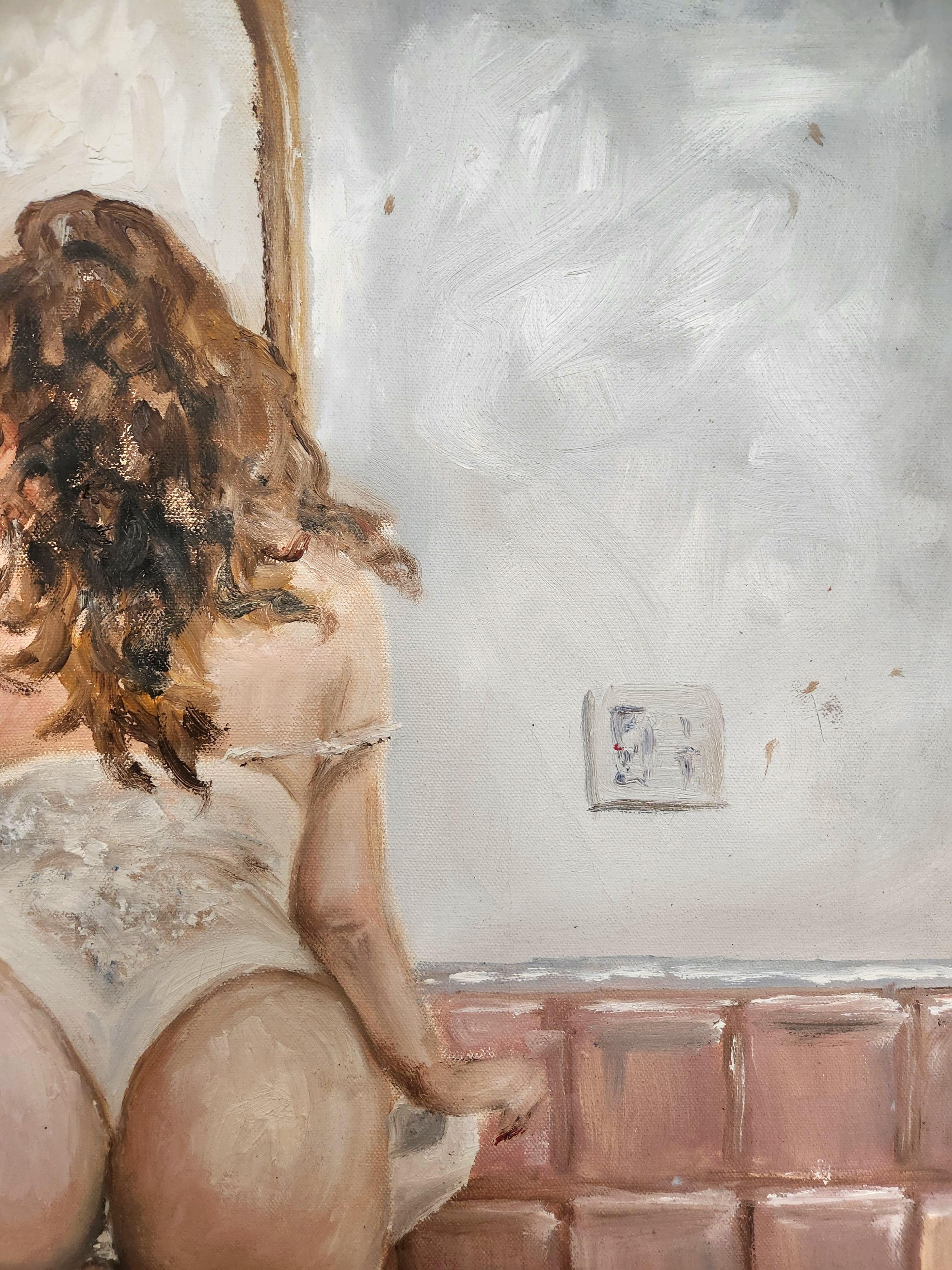 Untitled - Beige Nude Painting by Fatima Zaidi