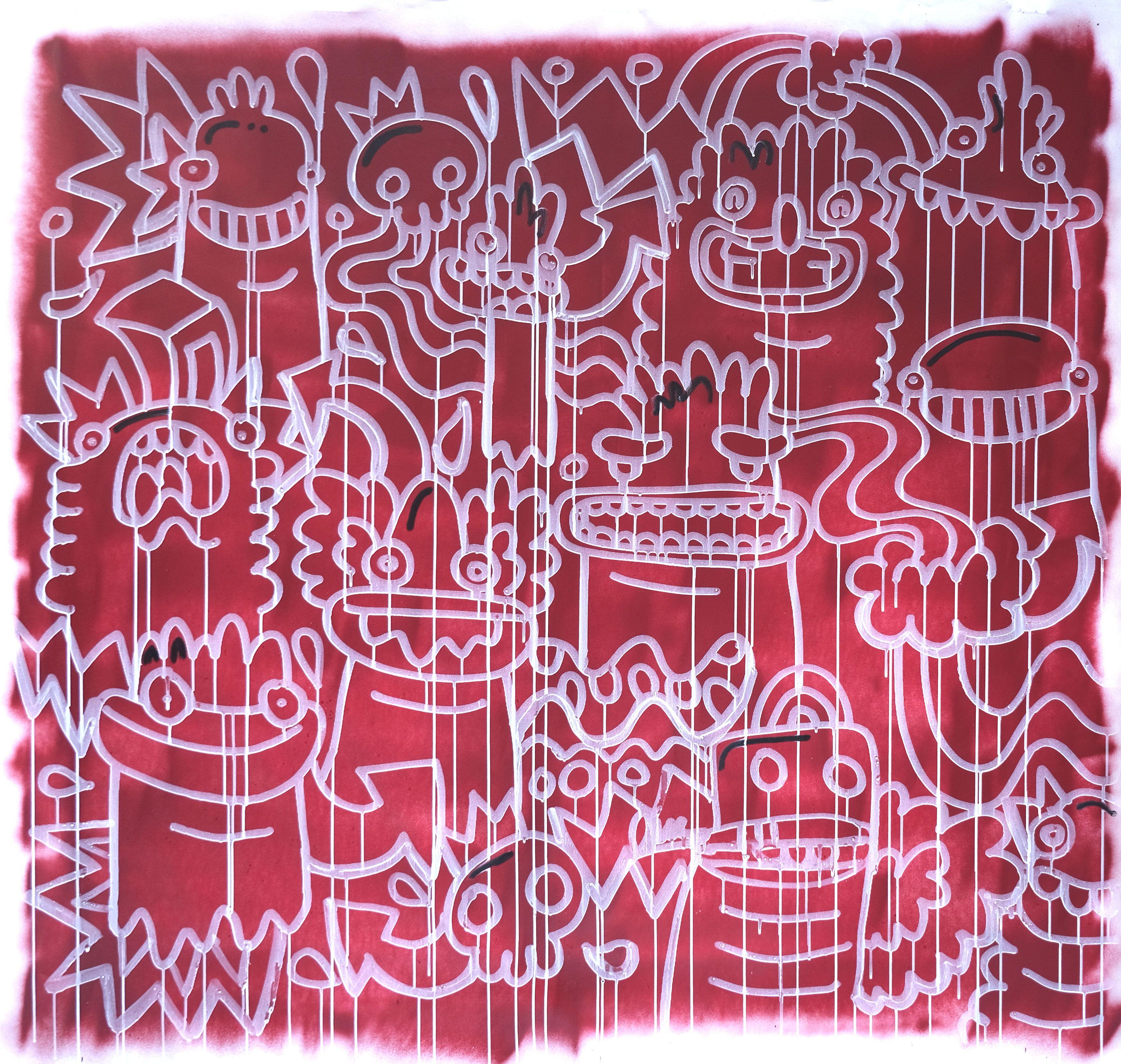 Roter Samt, Gemälde, Acryl auf Leinwand – Painting von Fatin Rahmouni