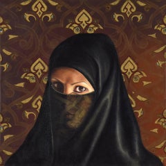 Self-Portrait Under Veil by FATMA ABU RUMI - Contemporary portrait art, painting