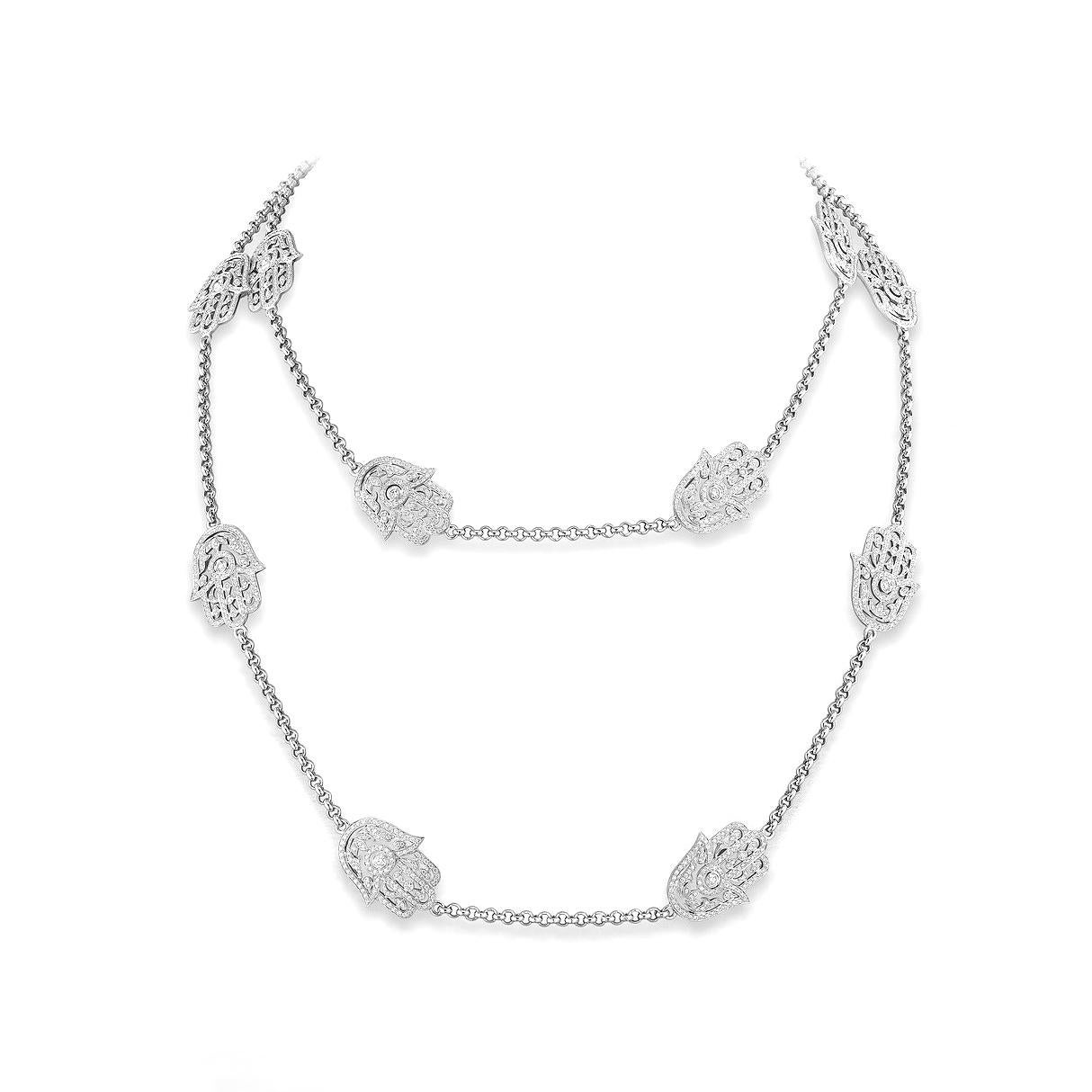Fatma Hand necklace in 18kt white gold set with 1495 diamonds 8.49 cts (107 cm)    