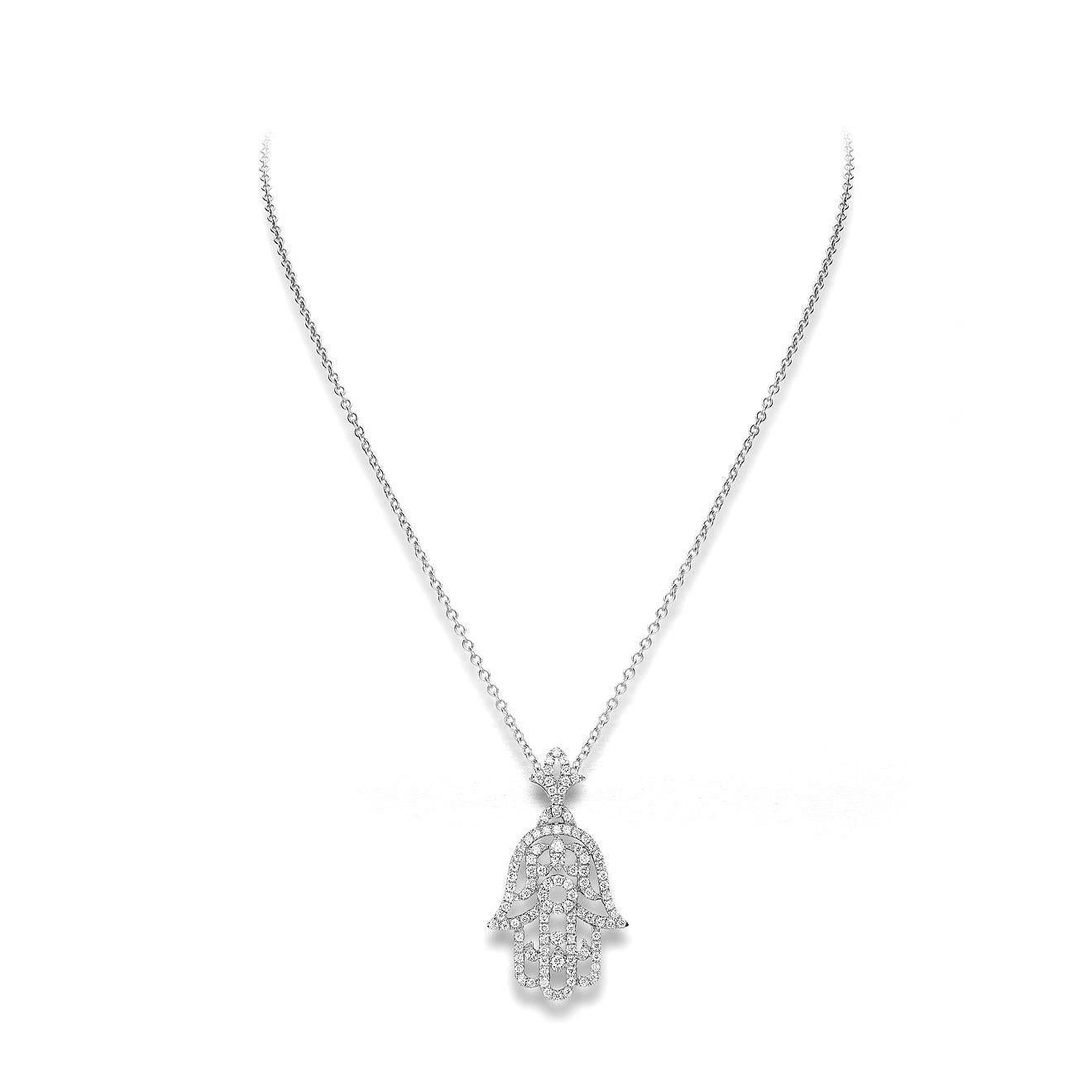 Fatma Hand pendant in 18kt white gold set with 103 diamonds 0.34 cts small model     