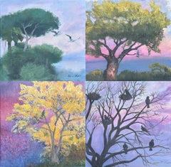 Trees 4 Seasons, Quadri ad olio su tela in stile contemporaneo di Fatma Kadir