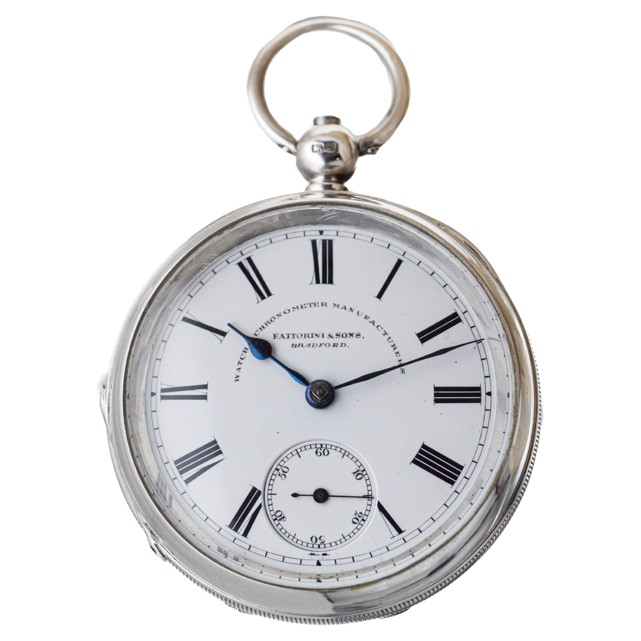 Art Deco Fattorini & Sons Silver Keywind with Original Kiln Fired Enamel Dial from 1880's For Sale