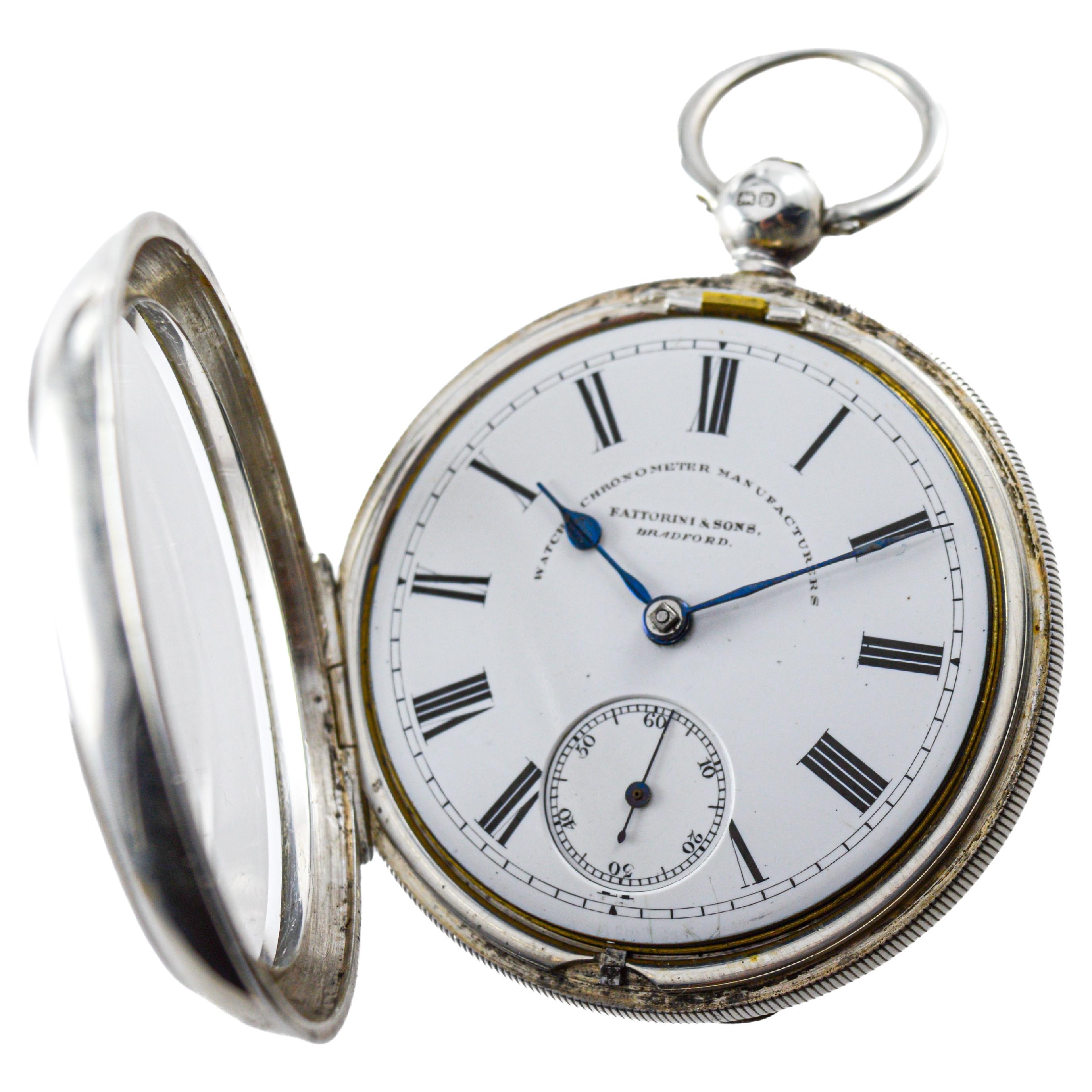 Men's Fattorini & Sons Silver Keywind with Original Kiln Fired Enamel Dial from 1880's For Sale