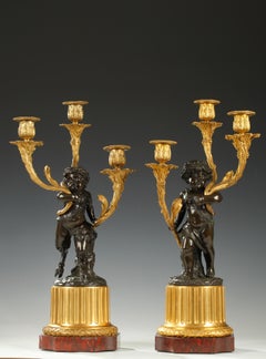 "Faun and Bacchus" Bronze Candelabras After Clodion, France, Circa 1880