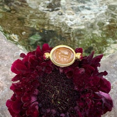 FAUN AND GOAT Authentic Roman Carnelian Intaglio 18Kt Gold Ring