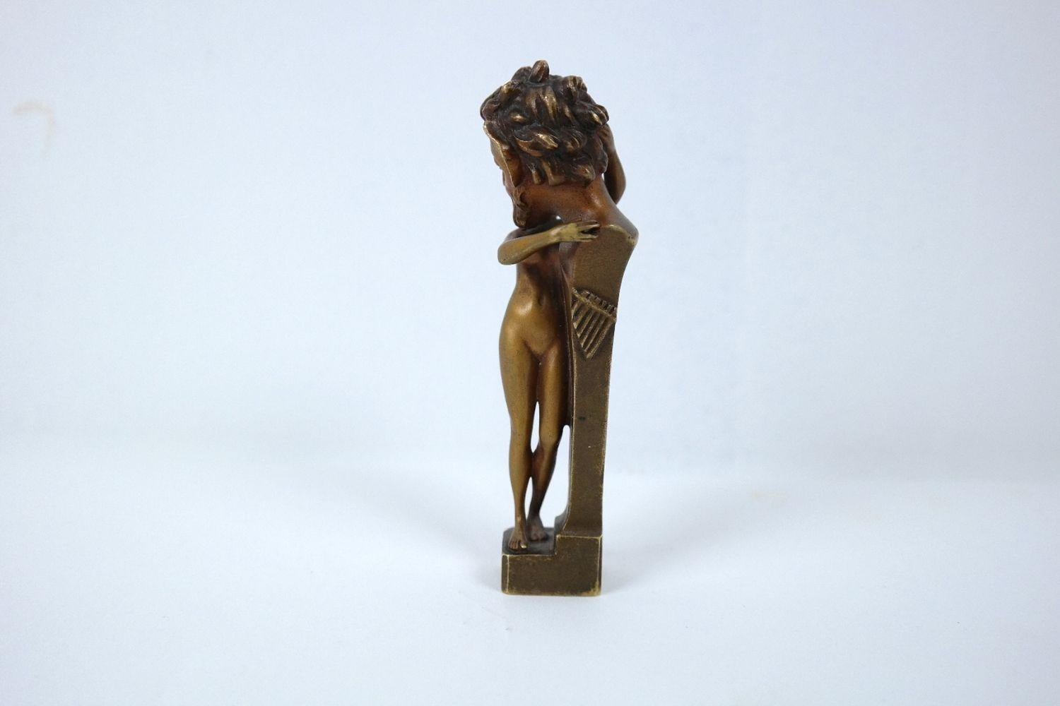 Art Nouveau Faun and nymph, art nouveau Wiener bronze Titze wax seal stamp with monogram E.T For Sale