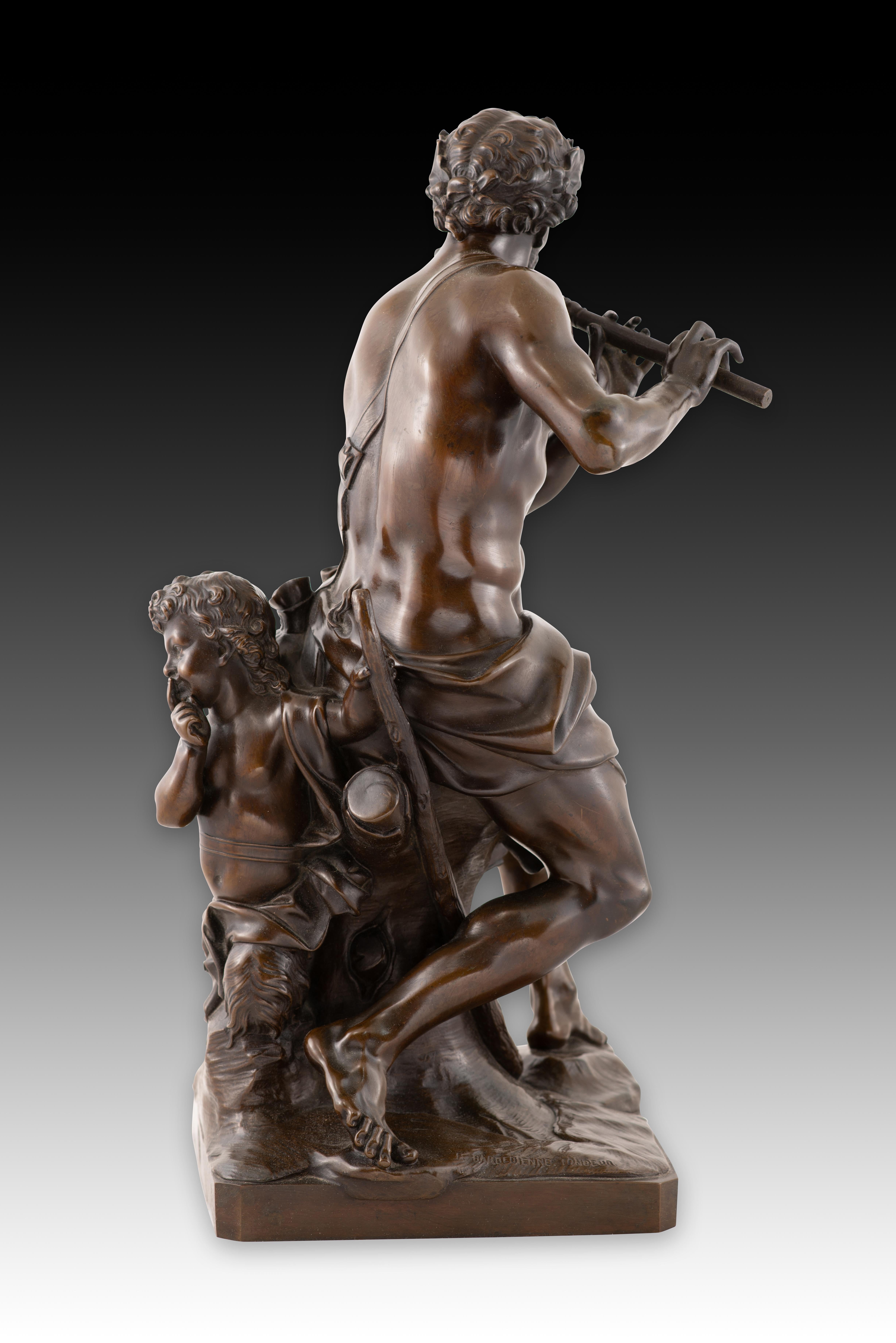 Faun spielt Flöte. Bronze. Nach den Modellen von Antoine Coysevòx. im Zustand „Gut“ im Angebot in Madrid, ES