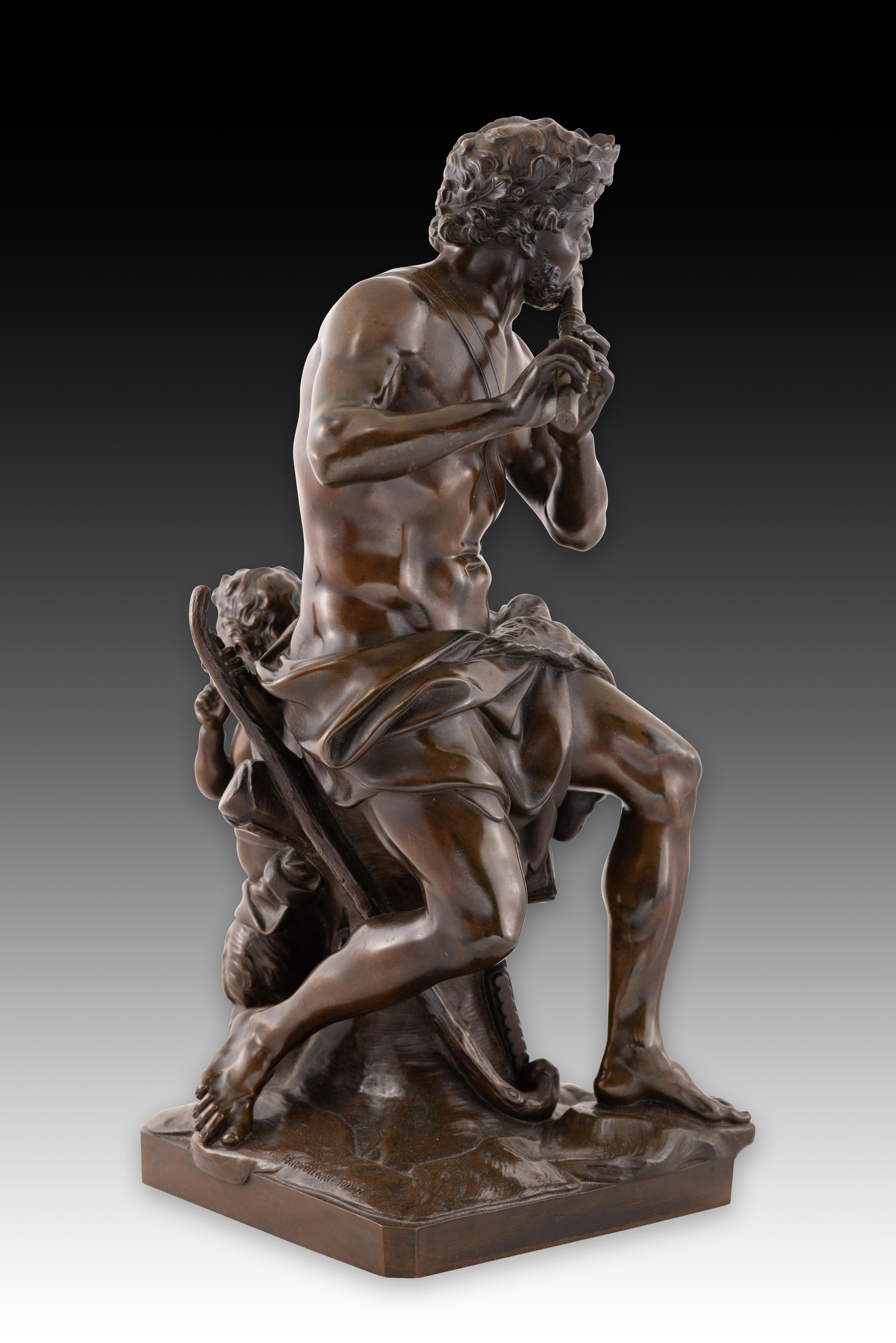 Faun spielt Flöte. Bronze. Nach den Modellen von Antoine Coysevòx. (19. Jahrhundert) im Angebot