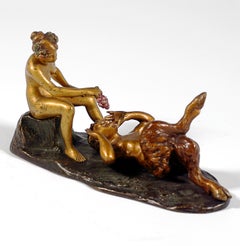 Fauno con desnudo femenino, bronce erótico vienés original, de Bergmann, circa 1920