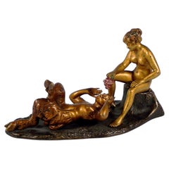 Fauno con desnudo femenino, bronce erótico vienés original, de Bergmann, circa 1920