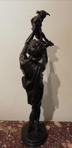 Faun with Goat, Charles Gumery French Bronze Satyr Mythological, 19th Century